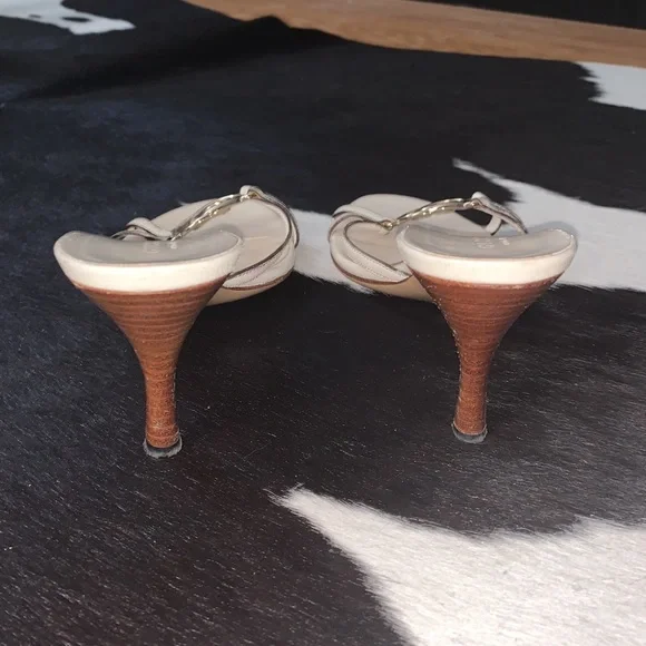 GucciY2K White Slip On Monogram Medallion Peep Toe Mules 6.5